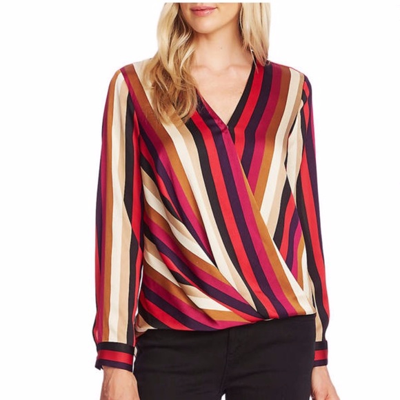 Vince Camuto Tops - Vince Camuto Ladies Multi Stripe Wrap Front Blouse